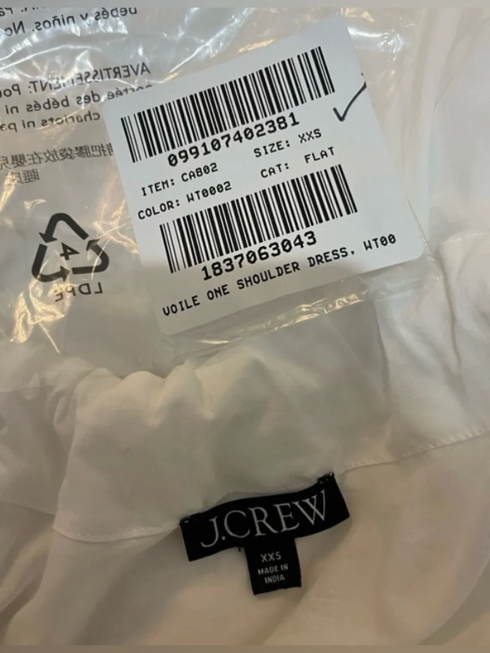 J. Crew NWOT White One-Shoulder Beach Dress in Cotton Voile - Picture 7 of 7